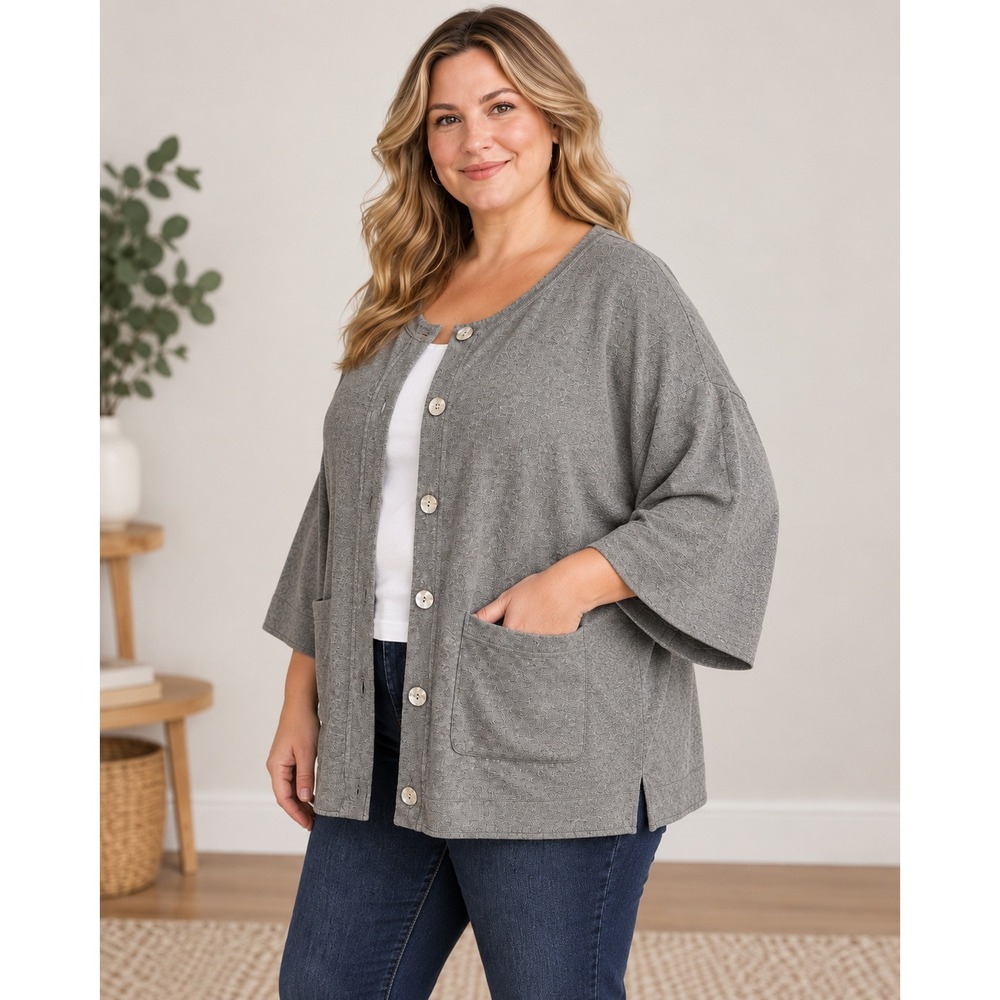 Pure Jill J. Jill Gray Cotton Cashmere Button Front Cardigan Sweater 1X